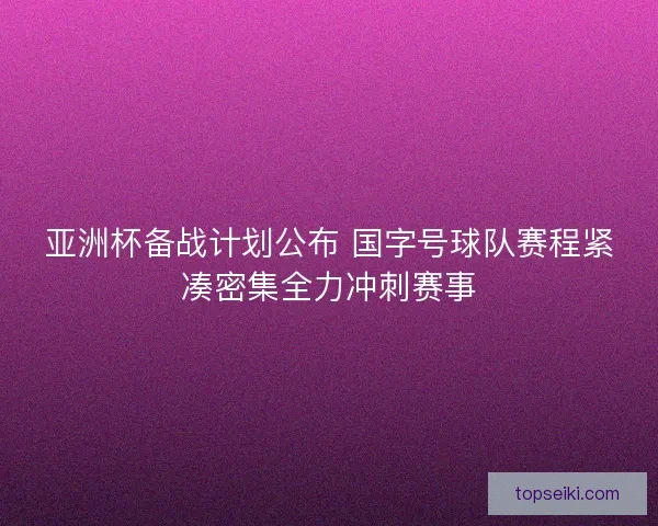 亚洲杯备战计划公布 国字号球队赛程紧凑密集全力冲刺赛事 亚洲杯备战计划公布 国字号球队赛程紧凑密集全力冲刺赛事